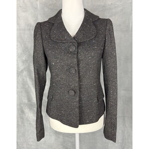 Vintage Tocca Tweed Blazer Jacket Wool Blend Women's 2 Black Pleated Victorian